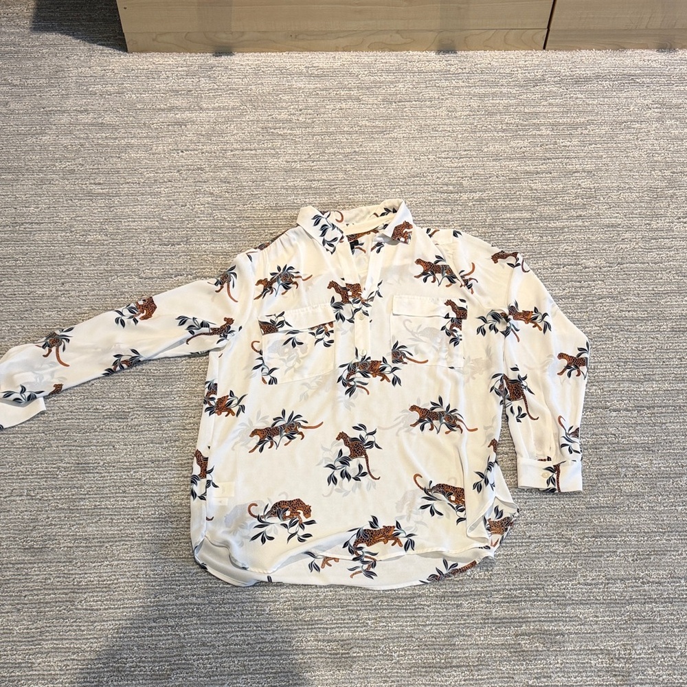 Ann Taylor Cream and Brown Animal Print Shirt